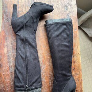 Tahari Black Faux Suede Knee High Boots Size 8.5
